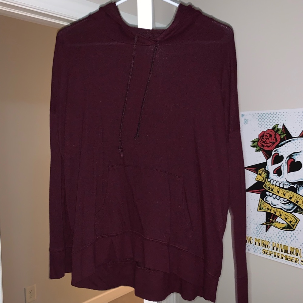 Maroon/Burgundy Long Sleeve Hooded Shirt